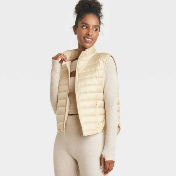 Women's Quilted Puffer Vest - JoyLab Ivory XL - Picture 1 of 4
